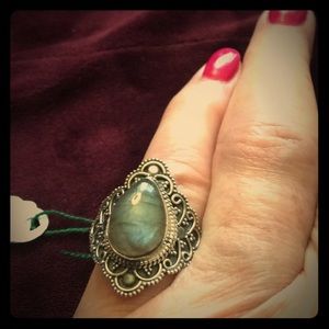 Natural Blue Labradorite Silver Ring Size 11